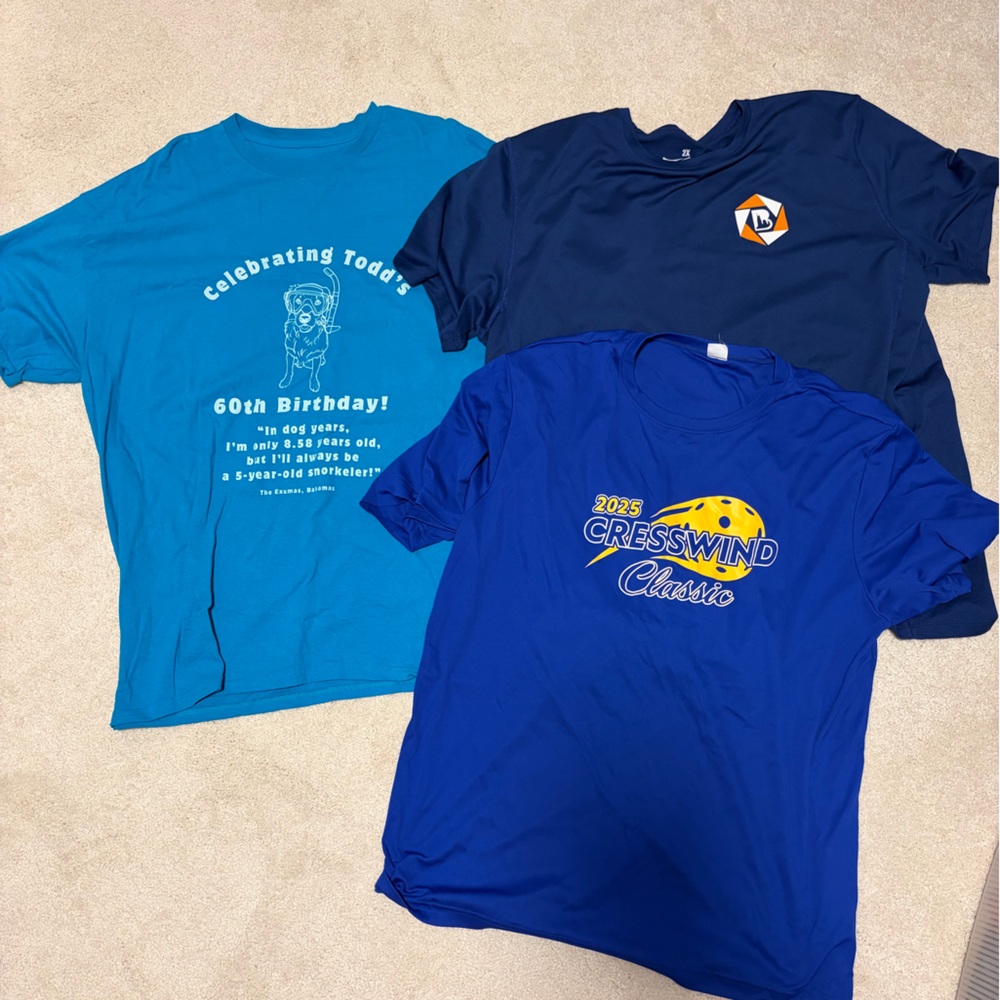 Set of Three Graphic T-Shirts in Royal, Teal, and Navy